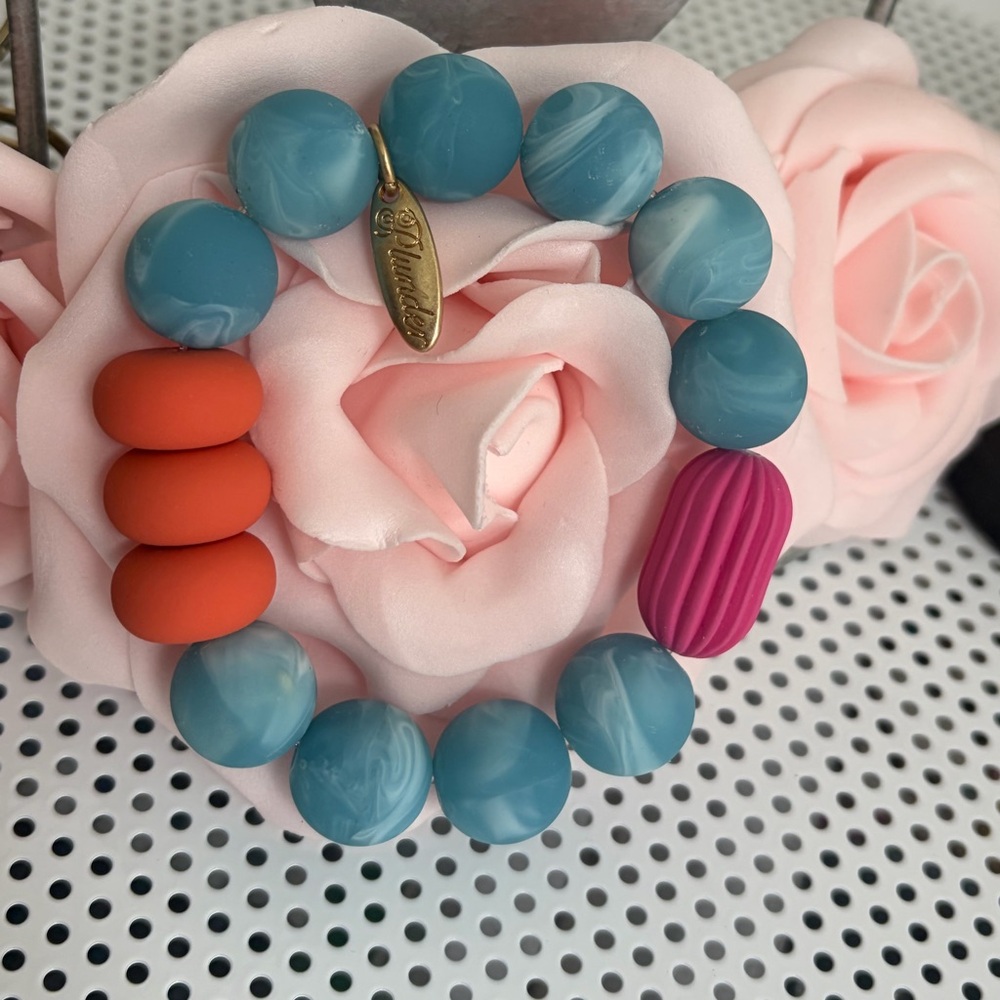 Plunder Teal Beaded Bracelet with Orange & Fuchsia Accents